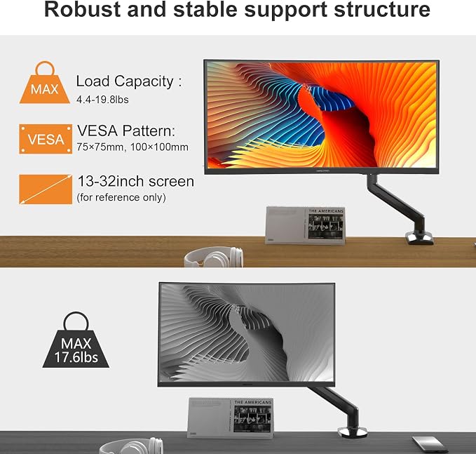 PHOLITEN Single Monitor Mount Fits 13-32 inch, 4.4-19.8lbs, Fully Adjustable - Image 5