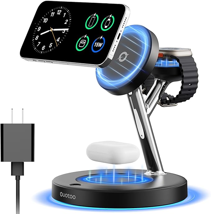 Wireless Charger 3 in 1 for iPhone, Magnetic Charging Station for Apple Family by Ouotoo