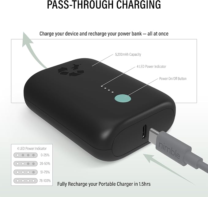 Nimble Champ Lite Portable Charger, 5200mAh Fast Charging Power Bank 15W USB C - Image 3