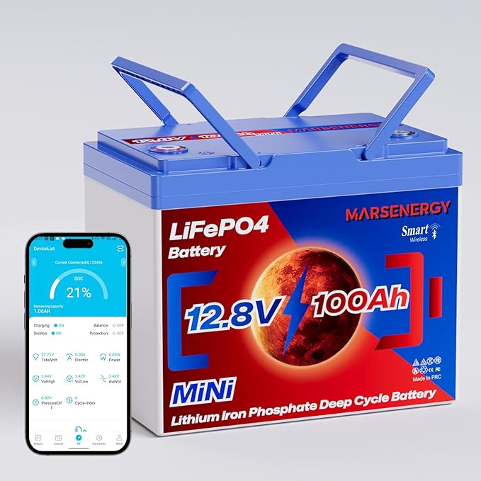 12V 100Ah Lifepo4 Battery, Bci Group 24, Built-In 100A Smart BMS, 4500 To 15000 by MarsenergyUS