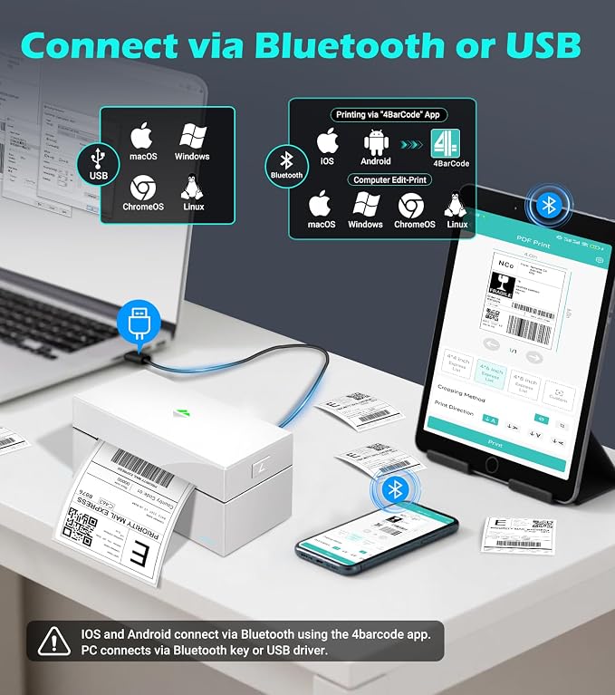 ORGBRO Bluetooth Thermal Shipping Label Printer, Z1-Plus Wireless 4X6 Shipping - Image 2