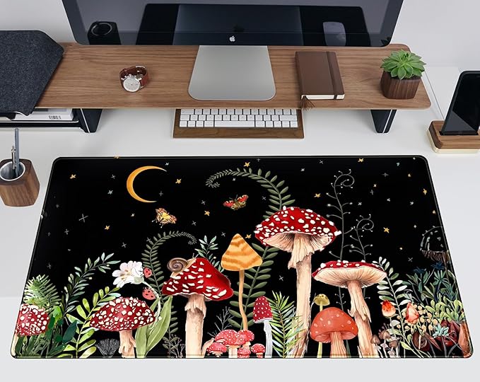 Ferns Leaves Cute Mushrooms Desk Mat Kawaii Green Plants Mouse Pad Xl Mat Large - Image 5