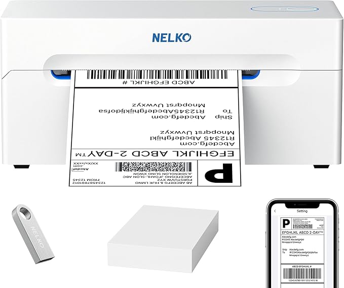 Nelko Bluetooth Thermal Shipping Label Printer, Wireless 4x6 Shipping Label by NELKO