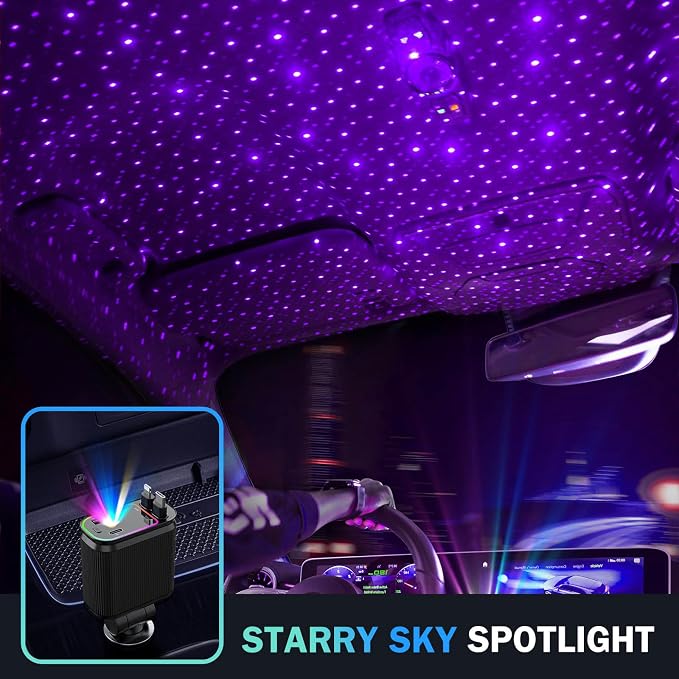 Car Charger with Starlight, 66W USB C Fast Car Charger Adapter, 4 in 1 - Image 2