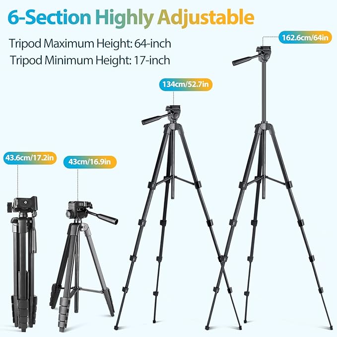 Aureday Phone Tripod Stand, 64” Extendable Cell Phone&Camera Tripod - Image 2