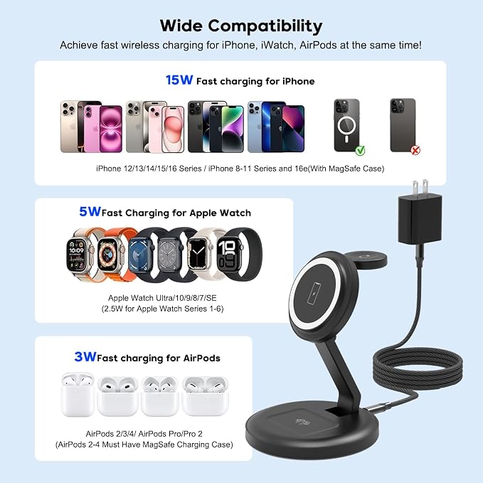 Charging Station, 3 in 1 Foldable Wireless Charger iPhone Charging Station - Image 6
