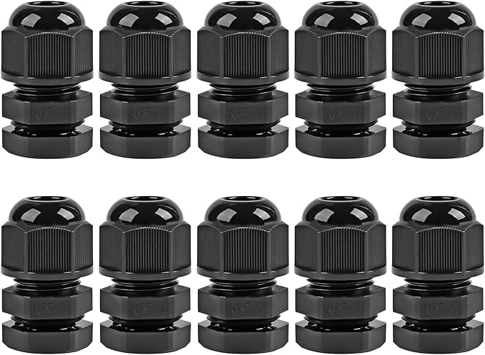 XHF 10 Pcs 1/4" IP68 Strain Relief Nylon Cord Grip NPT Cable Glands Adjustable by XHF