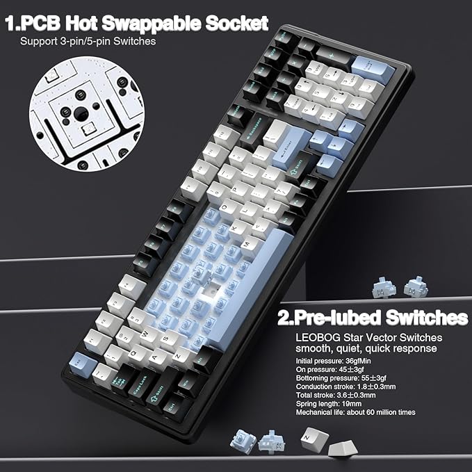 AULA F99 Wireless Mechanical Keyboard, Tri-Mode BT5.0/2.4GHz/USB-C Hot - Image 5