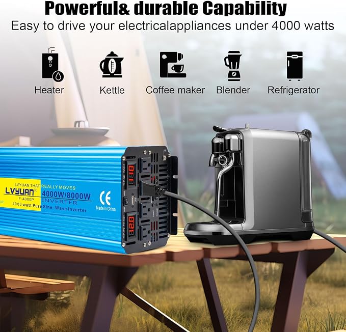 Yinleader 4000W Pure Sine Wave Power Inverter 12V DC to AC 110V-120V Converter - Image 2