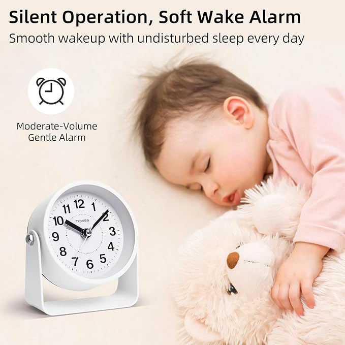 Analog Alarm Clock, Silent Non-Ticking Quartz Movement, Battery-Operated - Image 6