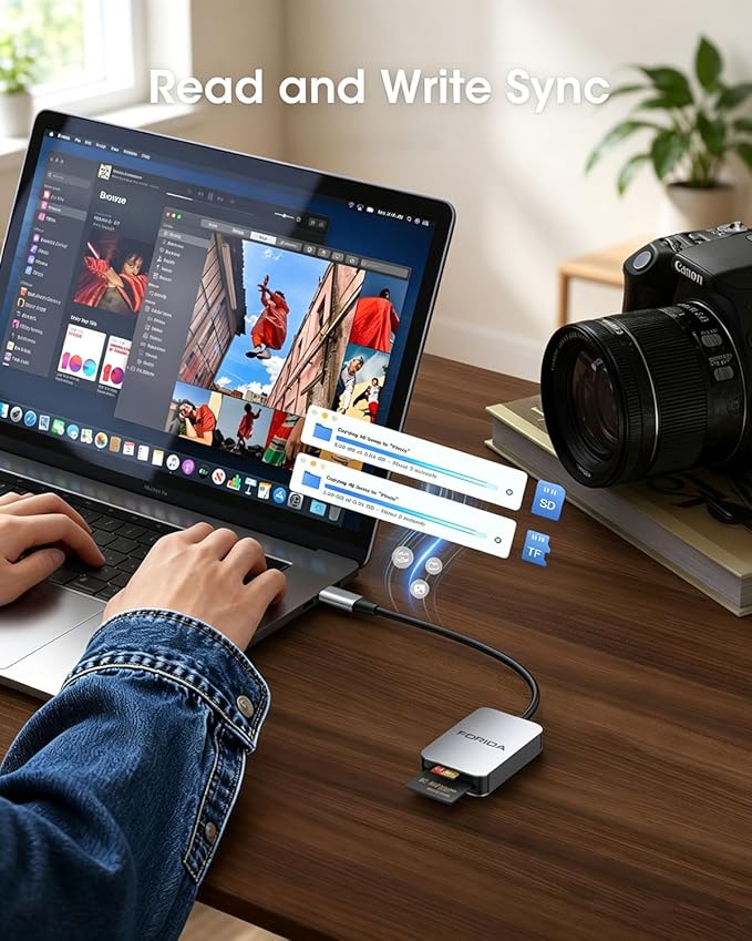 FORIDA Aluminum 2-in-1 SD/Micro SD Card Reader USB C, 190MB/s High-Speed - Image 2