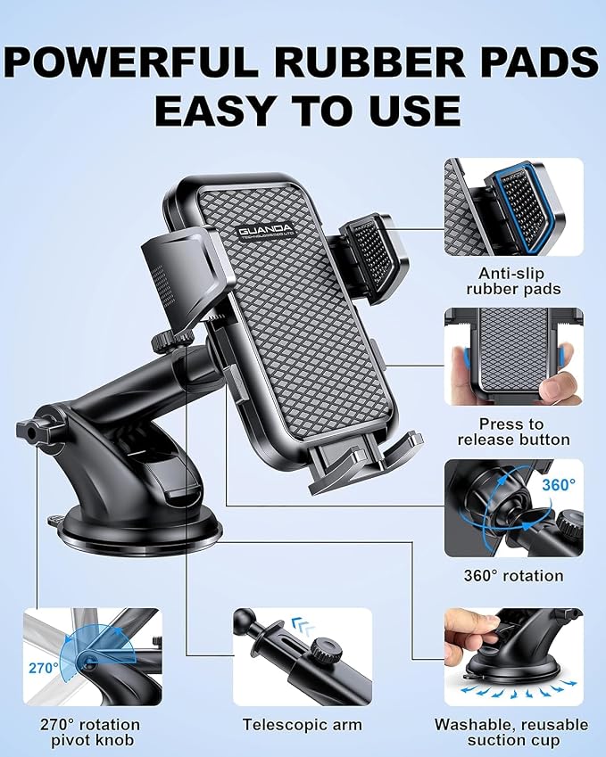 3-in-1 Car Phone Holder, Strong Suction Phone Mount - Image 7