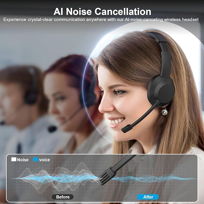 Wireless Headset with Mic for Work, Wireless Headphones with USB Dongle & - Image 2