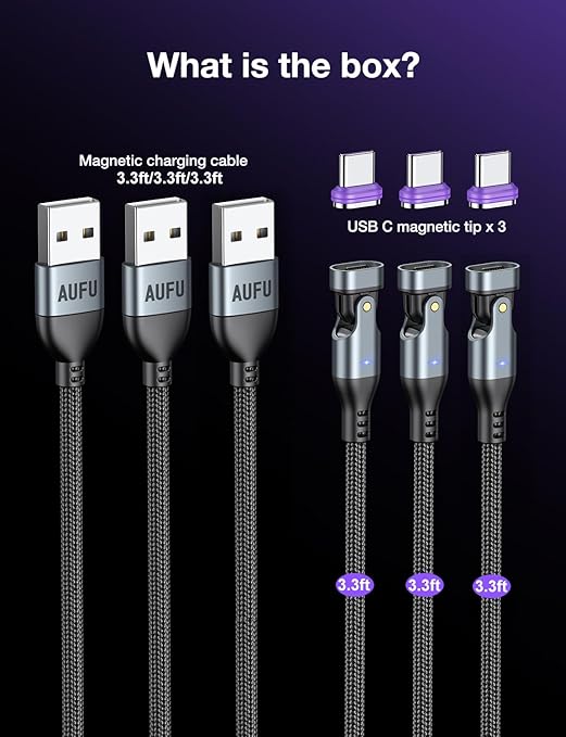 AUFU 16PIN USB C Magnetic Charging Cable, 180° Rotation Magnetic Charger - Image 7