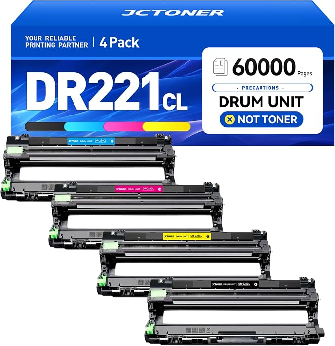 DR221CL DR-221CL Drum Unit Set 4 Pack High Yield Replacement by JCTONER