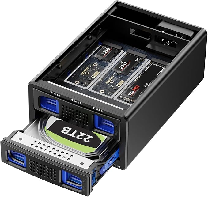 Hybrid 2.5/3.5" SATA HDD/SSD+3* M / B+M Key M.2 NVMe Enclosure by Cenmate