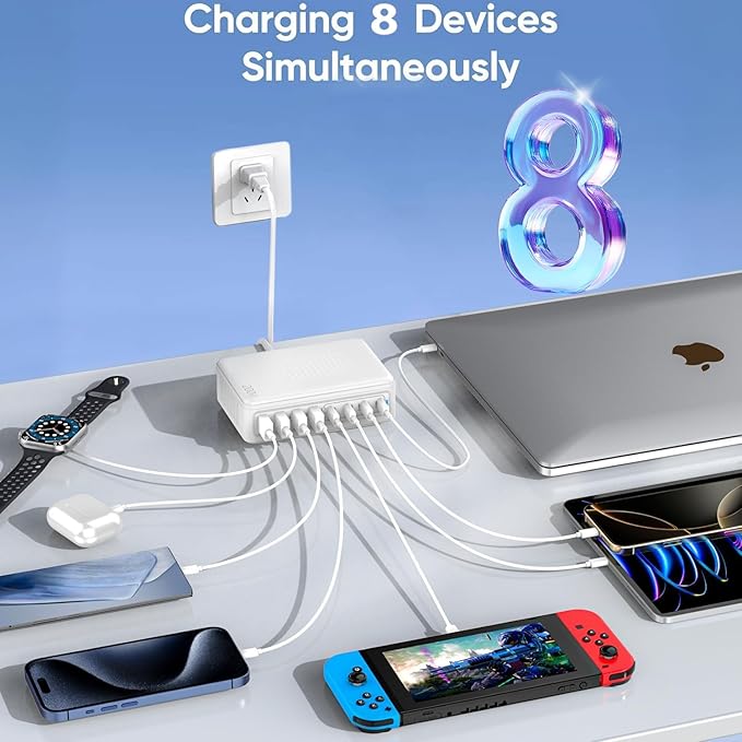 USB C Charger Block Charging Station - 200W Fast GaN 8-Port Multiple USB - Image 5