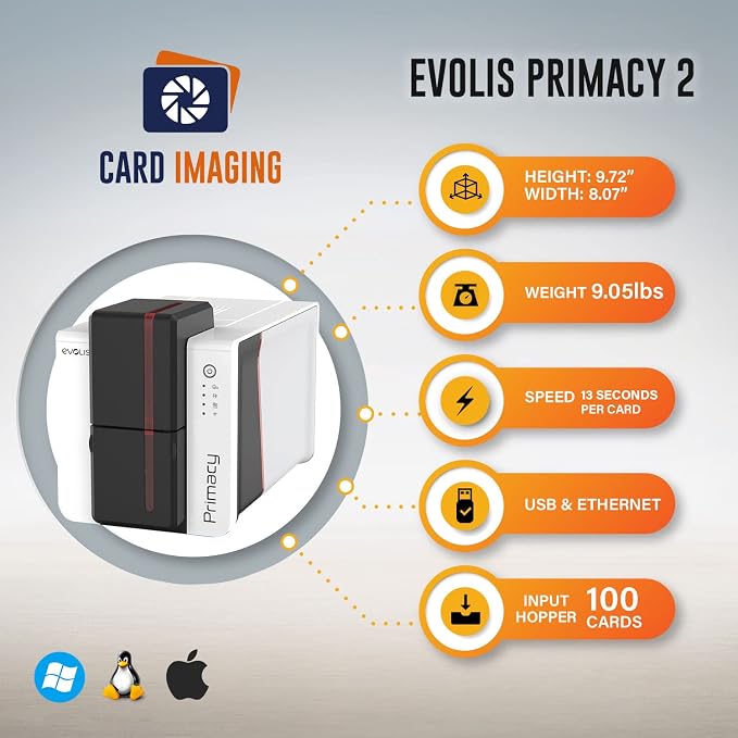Evolis Primacy 2 Dual-Sided ID Card Printer & Supplies Bundle Badge Machine. - Image 2