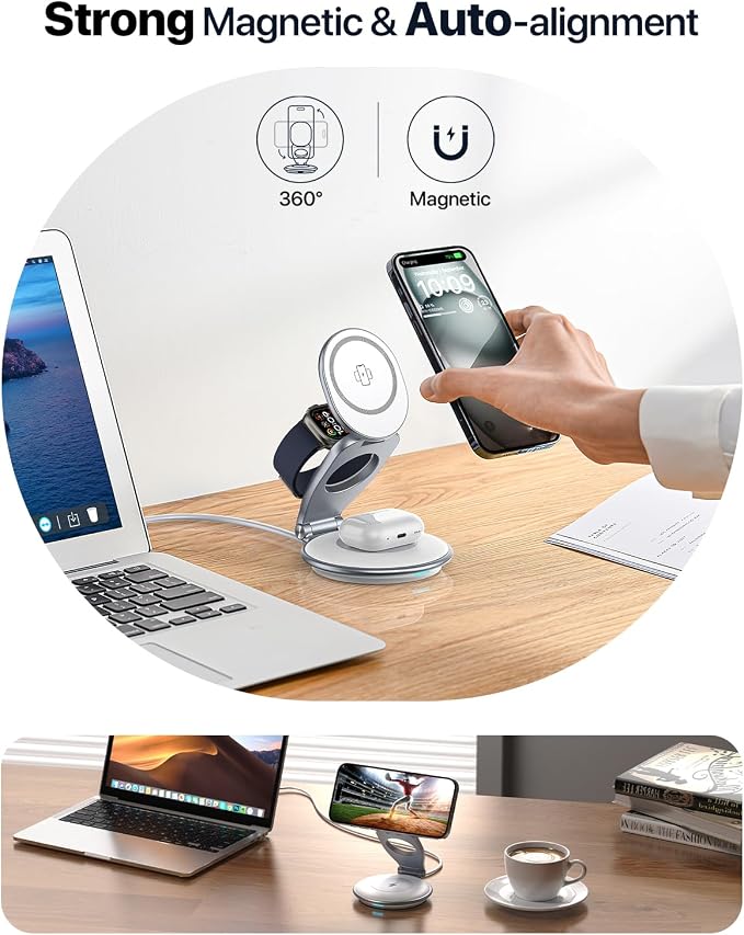 EXW Wireless Charging Station for Magsafe, 3 in 1 Foldable Charger for iPhone - Image 5
