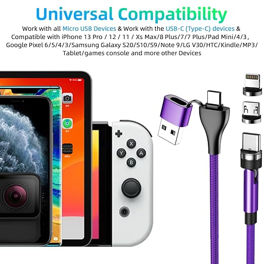 5-in-1 Magnetic Charging Cable, 540° Rotation Magnetic Phone Charger USB A/Type - Image 6
