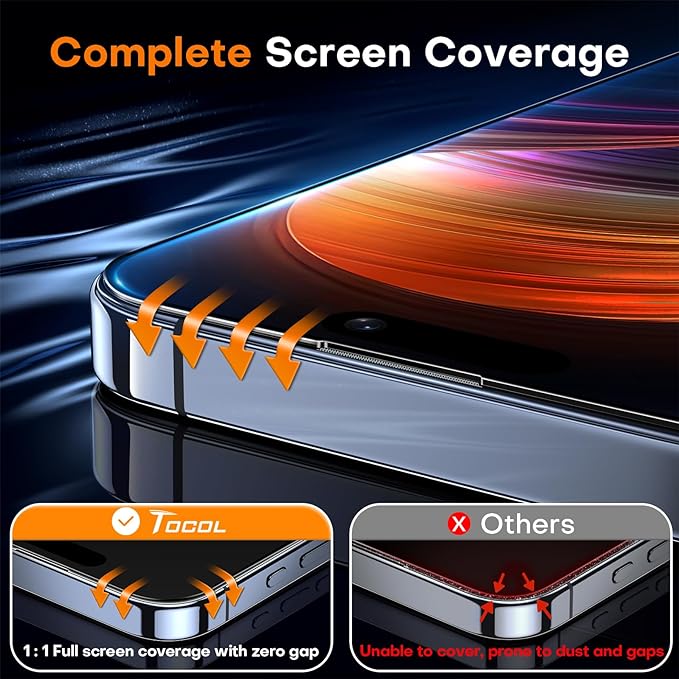 TOCOL for iPhone 15 Screen Protector 9H Hardness Military Grade Shatterproof HD - Image 5