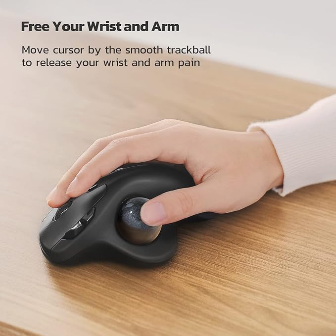 Nulea M501 Wireless Trackball Mouse, Rechargeable Ergonomic, Easy Thumb Control - Image 2