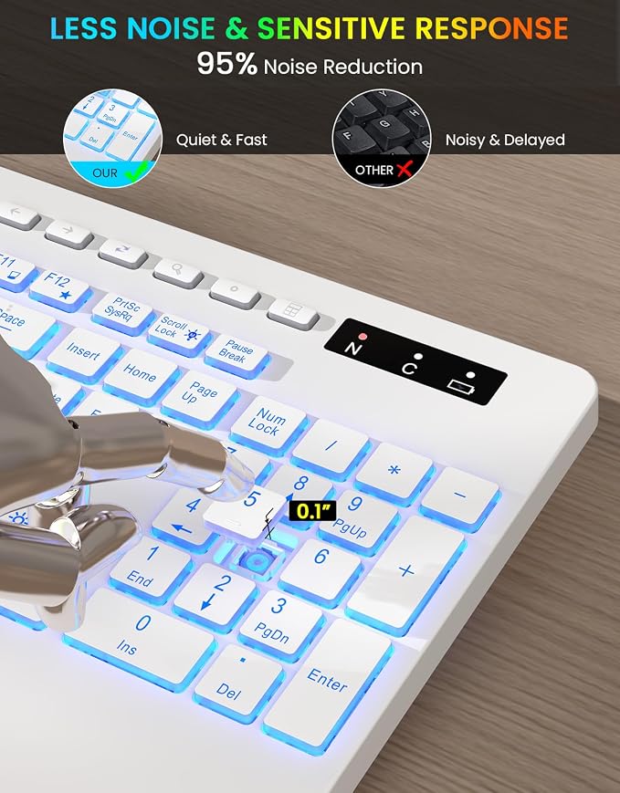 Wireless Keyboard with 7 Colored Backlit, Wrist Rest, Phone Holder, - Image 6