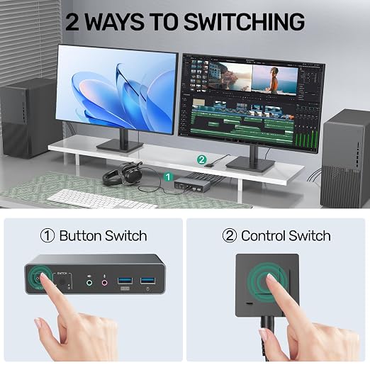 HDMI KVM Switch 2 Monitors 2 Computers, Dual Monitor KVM USB Switcher 4K@60Hz - Image 7