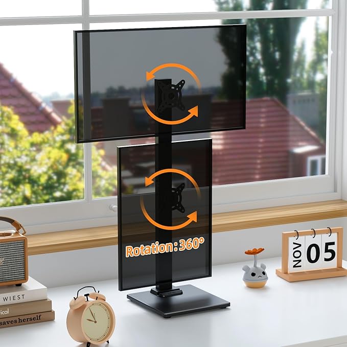 Suptek Dual Monitor Stand with Base- Vertical Stack Screen Free-Standing - Image 5