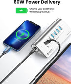 ORICO 7 Port USB Hub 10Gbps, Aluminum USB 3.2 Gen 2 Hub, 6 USB 3.2 Data Ports - Image 4