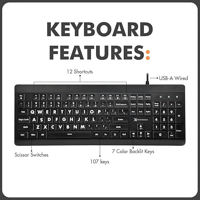 X9 Large Print Backlit Computer Keyboard - Image 8