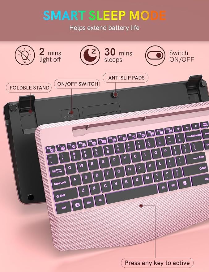 Wireless Keyboard with 7 Colored Backlits Wrist Rest, Phone Holder, - Image 7