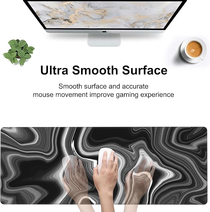 Black and White Marble Desk Mat, Large Marble Ink Texture Gaming Keyboard Mouse - Image 5