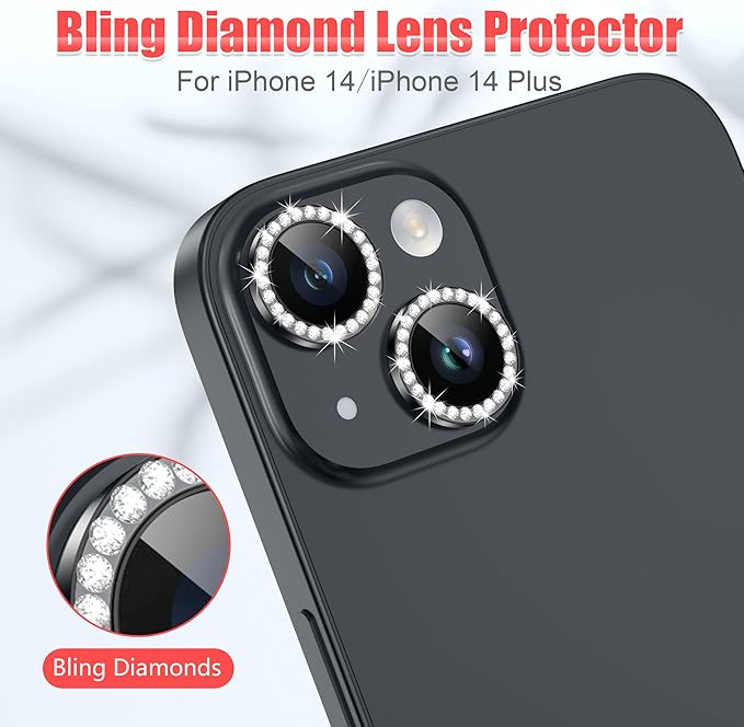 AGVEE 3+3 for iPhone 14 6.1" / 14 Plus 6.7" Camera Lens Protector, Bling - Image 4