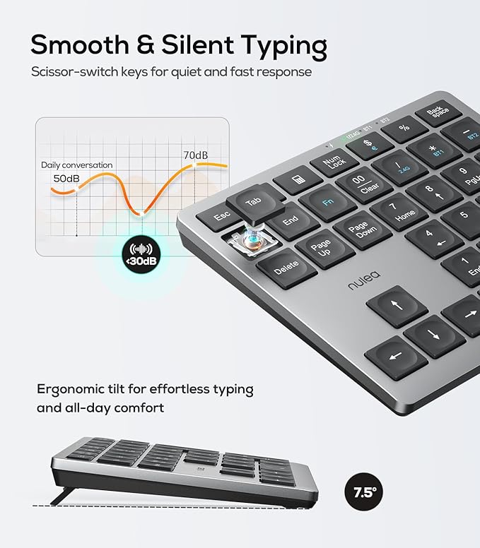 Nulea Wireless Number Pad Bluetooth 5.0 & 2.4G Portable Numeric Keyboard - Image 7