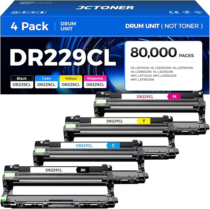 DR229CL Drum Unit4-Pack Set Replacement Compatible by JCTONER