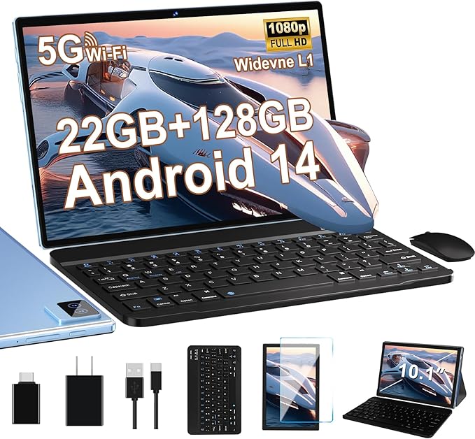 Android Tablet with Keyboard, 10 inch Android 14 Tablets 22GB+128GB, Octa-Core by AOCWEITech