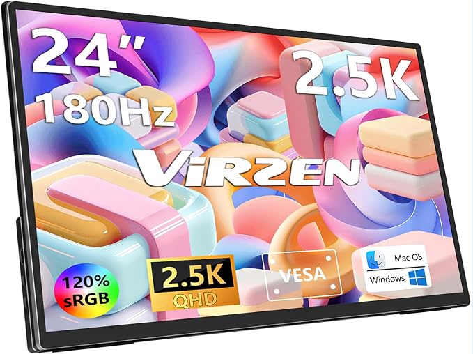 24” 2.5K 2560 * 1440 Portable Monitor 180Hz 120% sRGB USB-C HDMI Large Gaming by Virzen