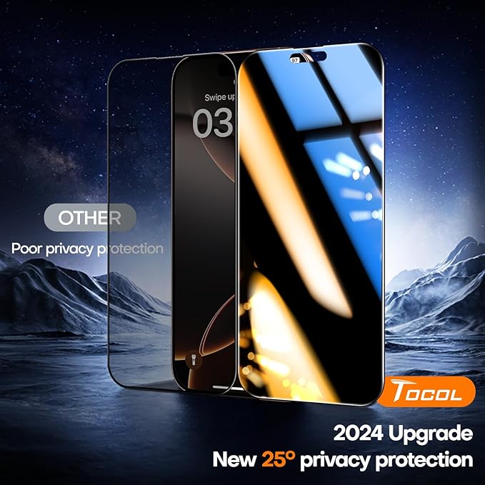 TOCOL for iPhone 16 Pro Max Privacy Screen Protector True 25°Anti Spy 9H+ - Image 2
