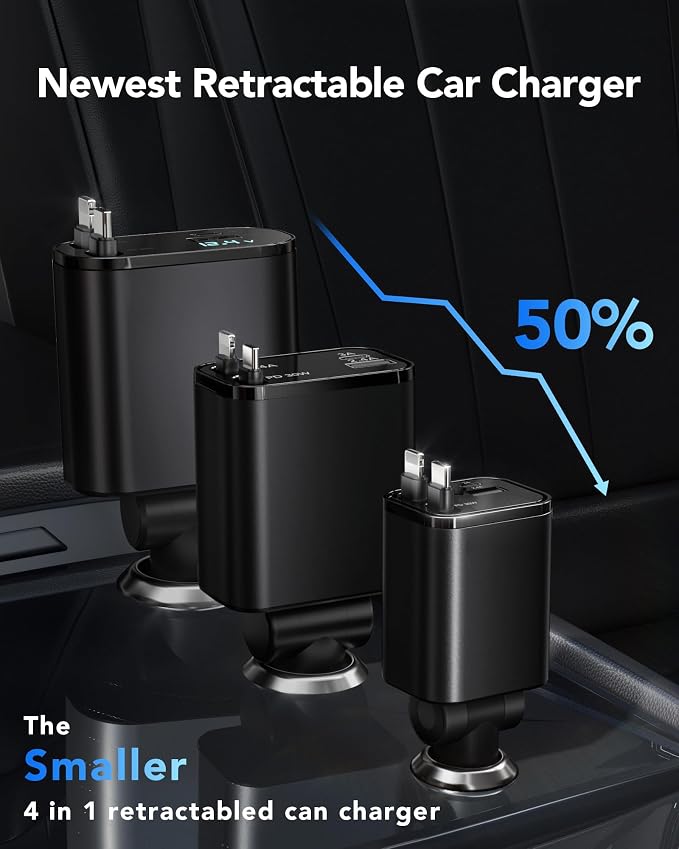 Retractable Car Charger, 4 in 1 Fast Car Charging 60W, Compatible - Image 4