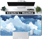 Aesthetic Blue and White Puffy Clouds Desk Mat, XXL Large Kawaii Blue Extended - Image 2