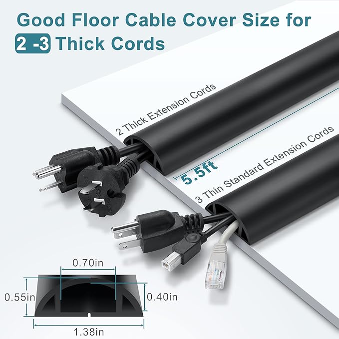 5.5FT Floor Cord Cover, Large Size Extension Cord Covers - Image 2