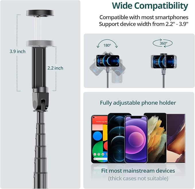 ATUMTEK 65" Selfie Stick Tripod, All in One Extendable Phone Tripod Stand - Image 5