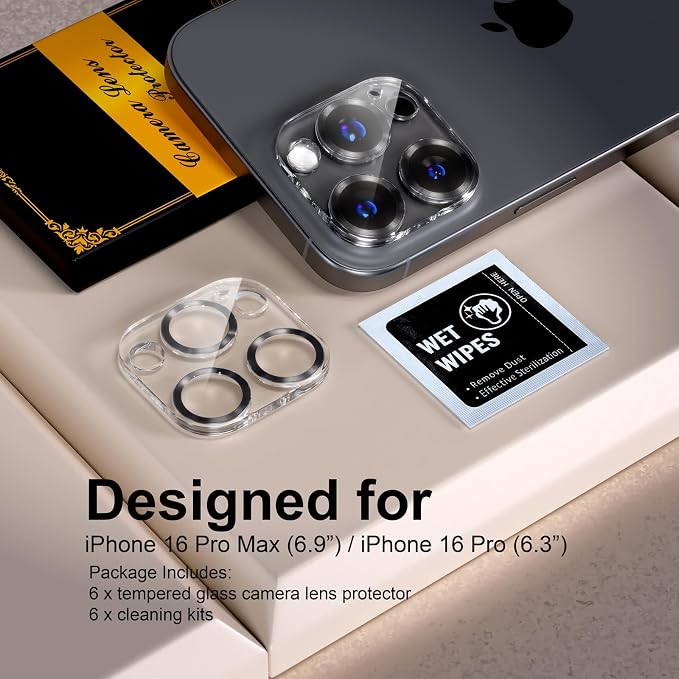 beuxece for 6 Pack iPhone 16 Pro/iPhone 16 Pro Max Camera Lens Protector 9H - Image 2