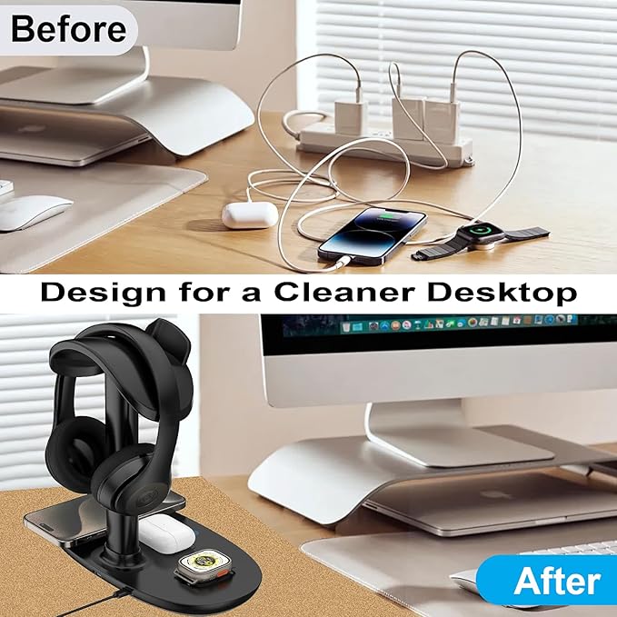 Airpod Max Charger Stand with 15w Wireless Charger, Suguder 4 in 1 Headset - Image 4