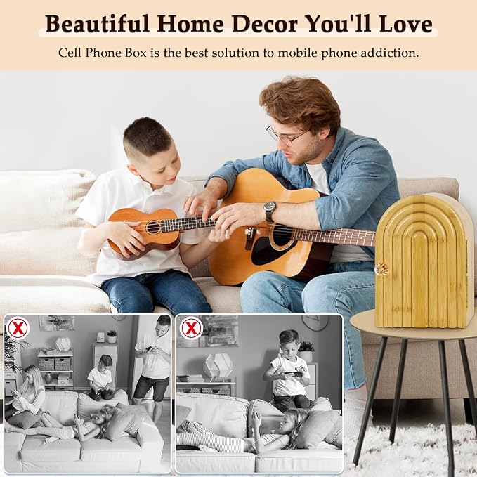 Phone Box for Family Time, Bamboo Cell Phone Jail, 3 Sections Hold 6 Phones - Image 5