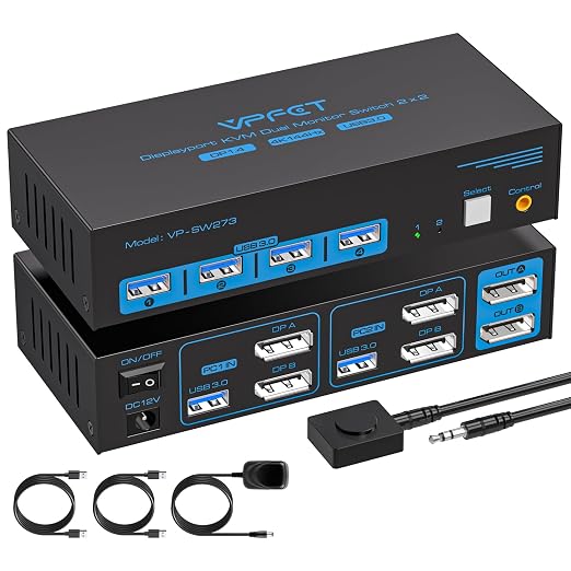 4K@144Hz Displayport KVM Switch 2 Monitors 2 Computers USB3.0 KVM Switch Dual by AILVLVNG