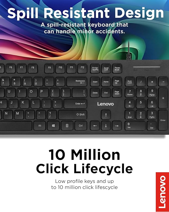 Lenovo 305 USB-C Wired Keyboard & Mouse Combo, Spill-Resistant, Narrow Border - Image 6