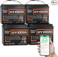 4 PACK 12V 100Ah LiFePO4 Lithium Battery MAX PLUS Bluetooth 5.0 IP67, Built-in by HumsiENK