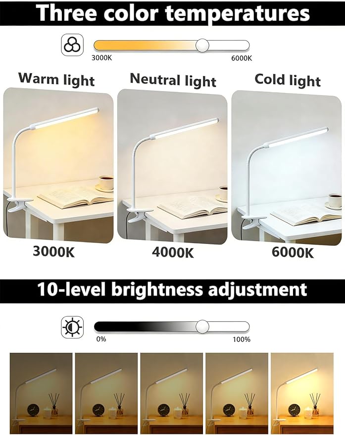 Set of 2 LED Desk Lamp with Clamp - Image 3
